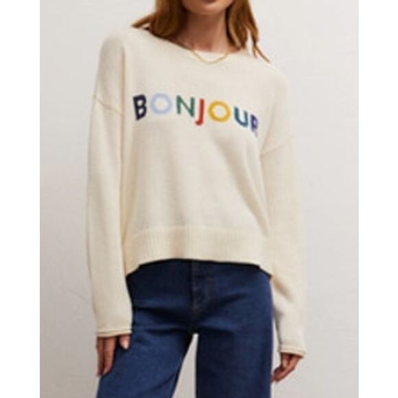 Z. Supply Sienna Bonjour Sweater Knit Sweater Small Ivory/Sandstone - Picture 1 of 7